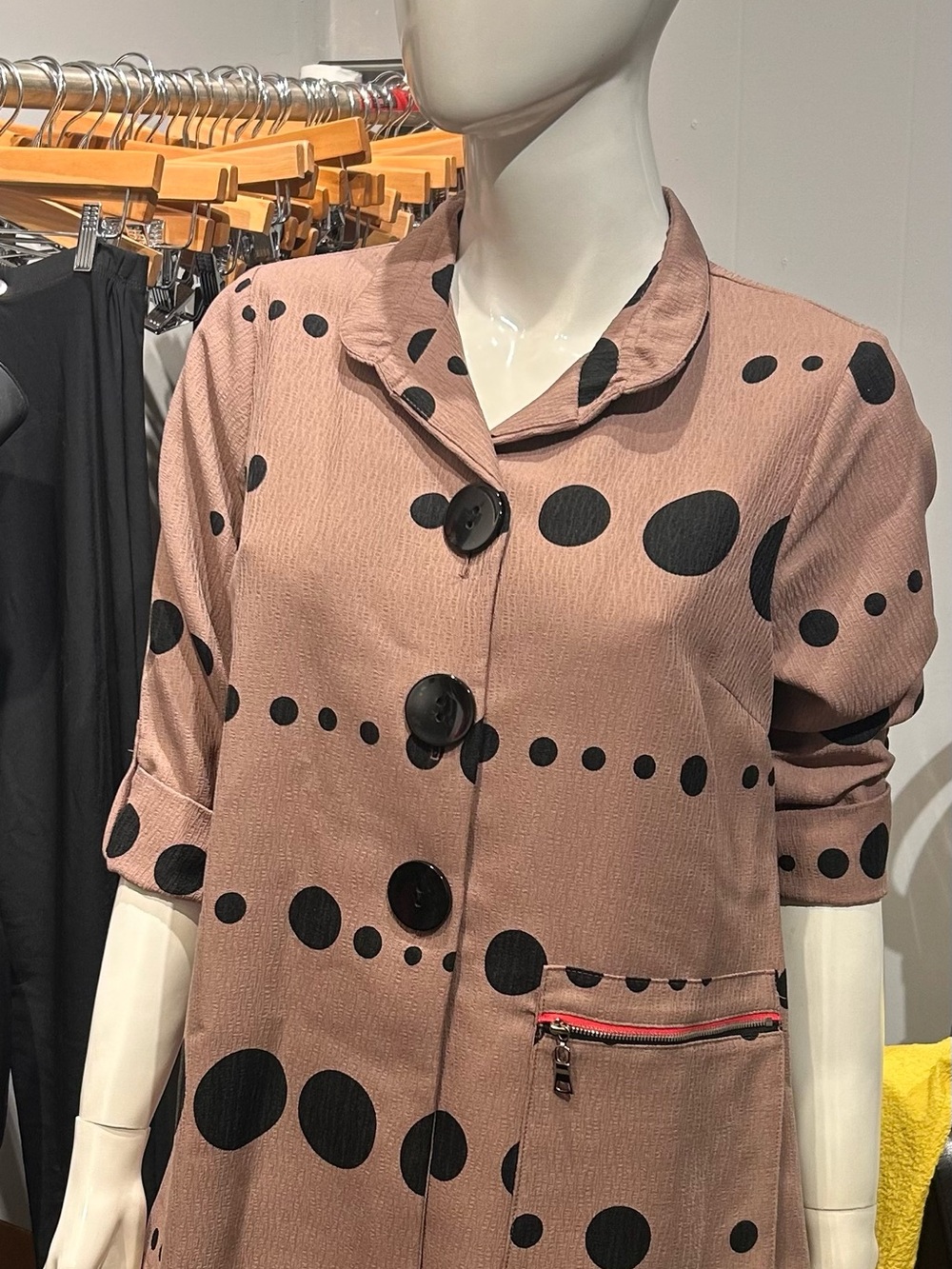 Betsey Johnson Rose Blazer with Bold Black Polka Dots